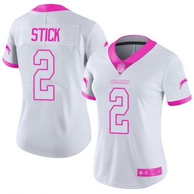 Los Angeles Chargers NFL Football Easton Stick White Pink Jersey Women Limited #2 Rush Fashion->youth nfl jersey->Youth Jersey